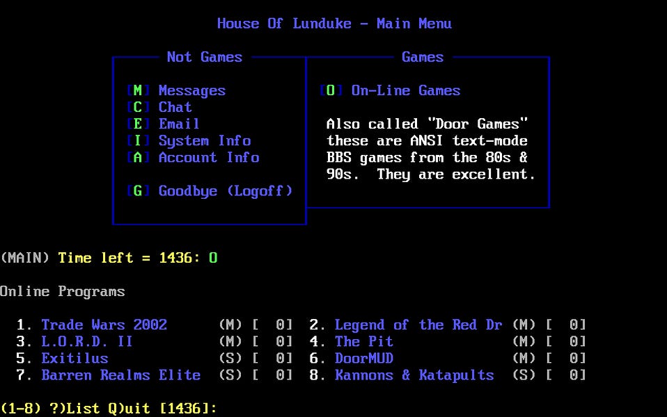 The BBS is back On-Line, with more games a-comin'!