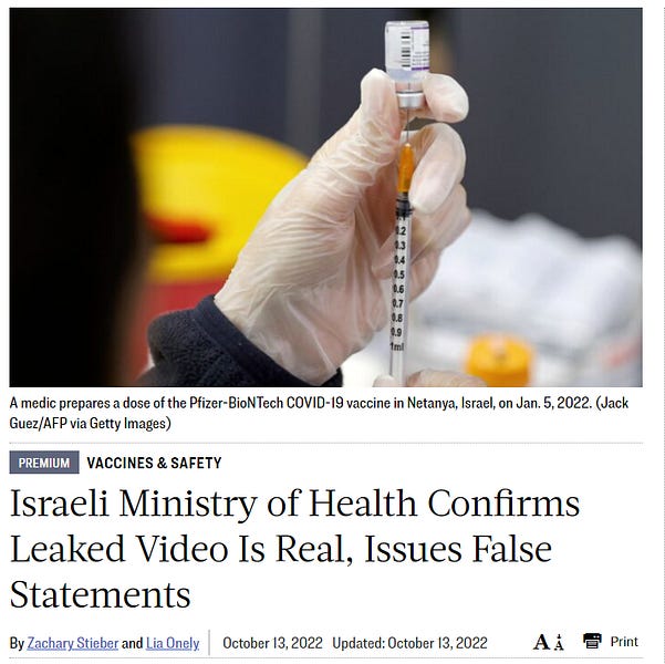 The Israeli Ministry of Health confirmed to Reuters that the leaked vax safety video is legit