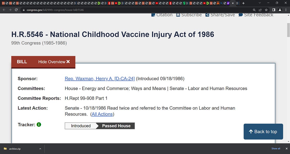 "H.R.5546 - National Childhood Vaccine Injury Act of 1986"; this is the Act that must be repealed, this is enabling Act that allowed CDC's ACIP to move to put COVID vax on child immunization schedule