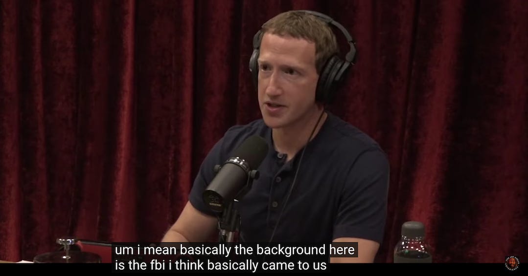 Mark Zuckerberg admits censorship at behest of FBI