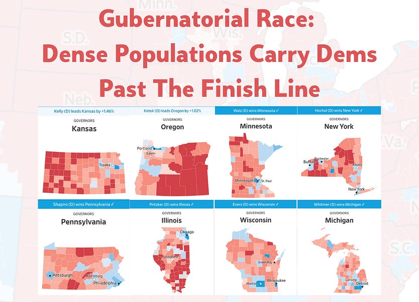 Gubernatorial Race: Highly-Dense Populations Carrying Democrats Past The Finish Line