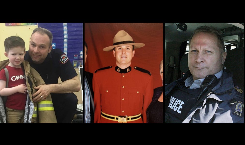 Tragedies: Alberta firefighter (age 41) & two RCMP police officers (ages 41 & 52) died suddenly...