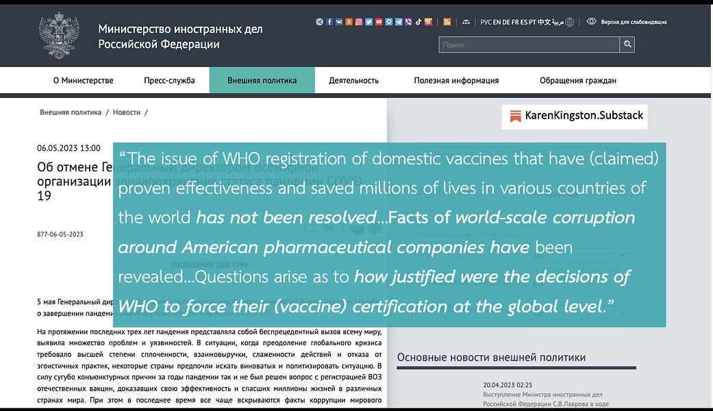 BREAKING NEWS: Russia Issues Press Statement Incriminating the WHO and American Pharma Companies
