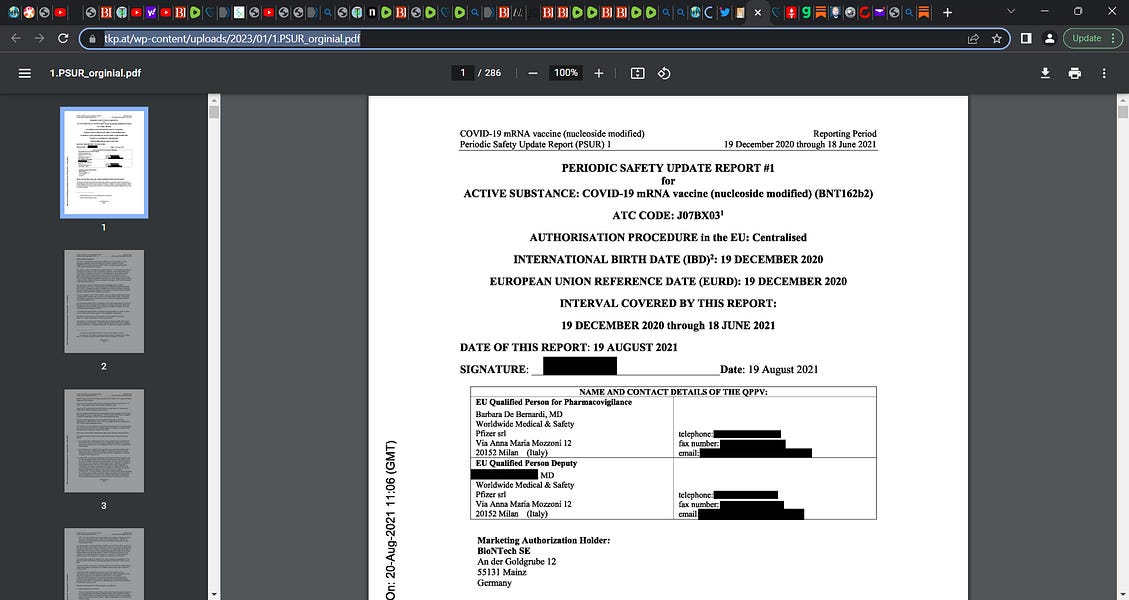 Why did Pfizer/BNT not withdraw the mRNA technology gene injection vaccine when the EU safety report was so devastating ? Deadly safety signals for the Pfizer-BioNTech Covid-19 vaccine (COMIRNATY).
