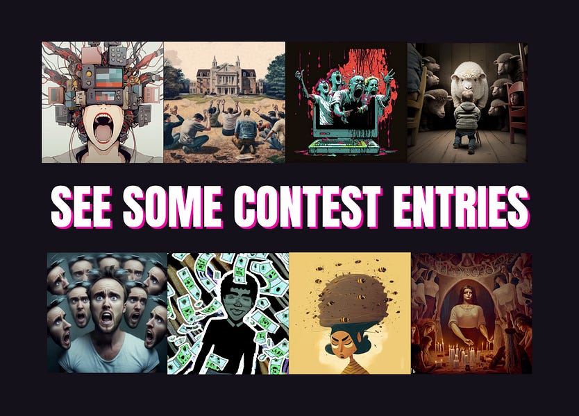 Some of the early entries in the Unwoke AI Art Contest