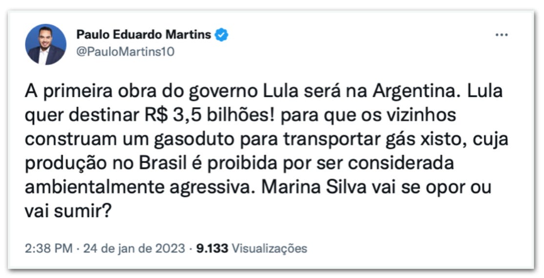 Lula's first big project is a shale gas pipeline in Argentina prohibited in Brazil and Europe