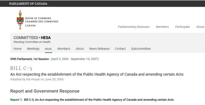 Public Health Agency Of Canada Created As Branch Of WHO; Bill C-12 PHAC Act