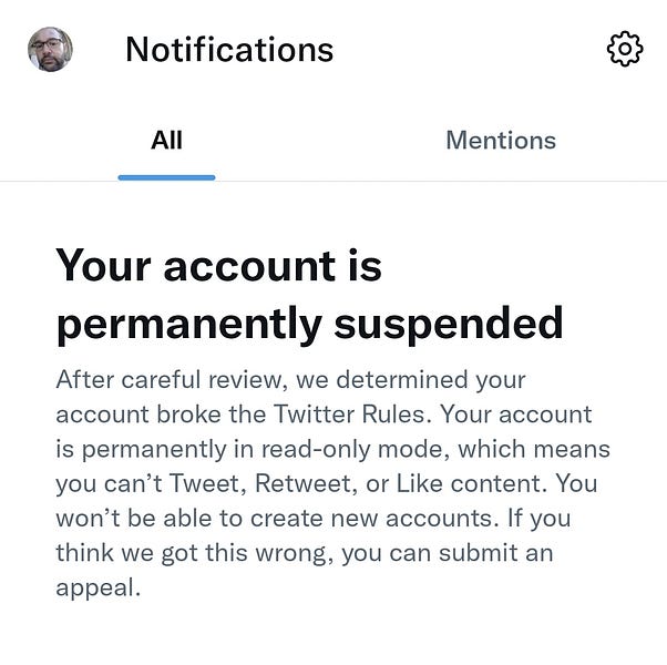 Another permanent Twitter suspension by Joel Smalley