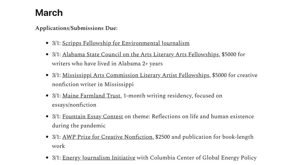 Important Dates and Deadlines for Writers, 2021