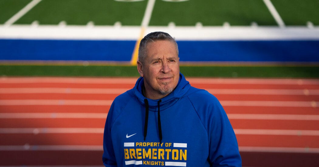 Can a high school coach pray at 50yard line?
