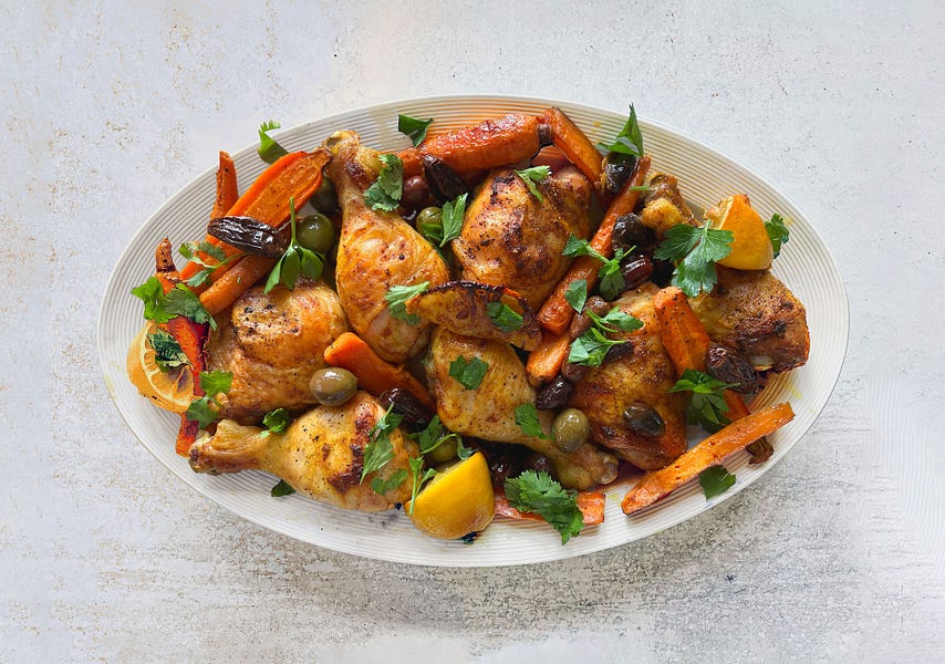 A sheetpan "tagine" recipe for a weeknight trip to Morocco