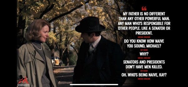 Screenshot of dialogue from The Godfather