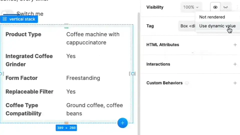 control the visibility of the element