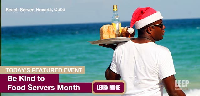 A food service worker on the beach in Havana, Cuba. 