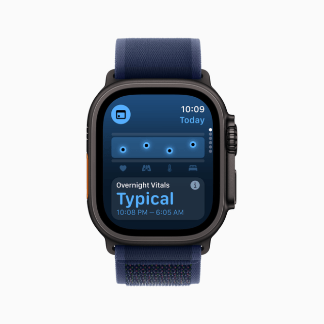 With the new Vitals app, Apple Watch users can quickly view key overnight health metrics, receive alerts when two or more metrics are out of their typical range, and gain better context when it comes to their health.