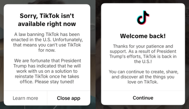 TikTok notification (left, Saturday; right, Sunday)