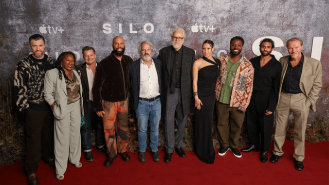 Shane McRae, Clare Perkins, Steve Zahn, Common, Graham Yost, Tim Robbins, Remmie Milner, Chinaza Uche, Avi Nash and Iain Glen attend the season two premiere of the thrilling Apple TV+ series “Silo” at Picturehouse Central on October 29, 2024 in London.