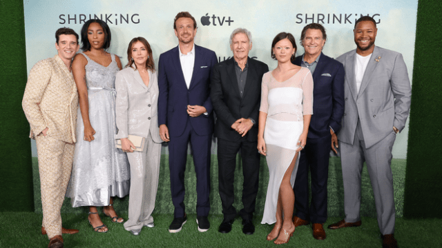 ichael Urie, Jessica Williams, Christa Miller, Jason Segel (creator, writer and executive producer), Harrison Ford, Lukita Maxwell, Ted McGinley and Luke Tennie attend the season two premiere of the Apple TV+ series “Shrinking” at the Pacific Design Center on October 08, 2024 in West Hollywood, California. “Shrinking” season two premieres globally on Apple TV+ on Wednesday, October 16, 2024.