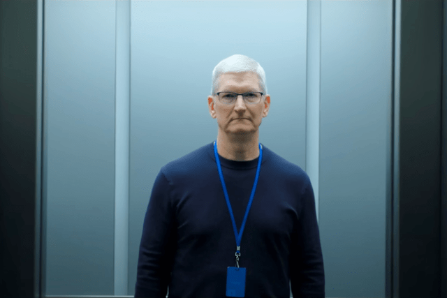 Still of Apple CEO Tim Cook's appearance in a 'Severance'-themed promo