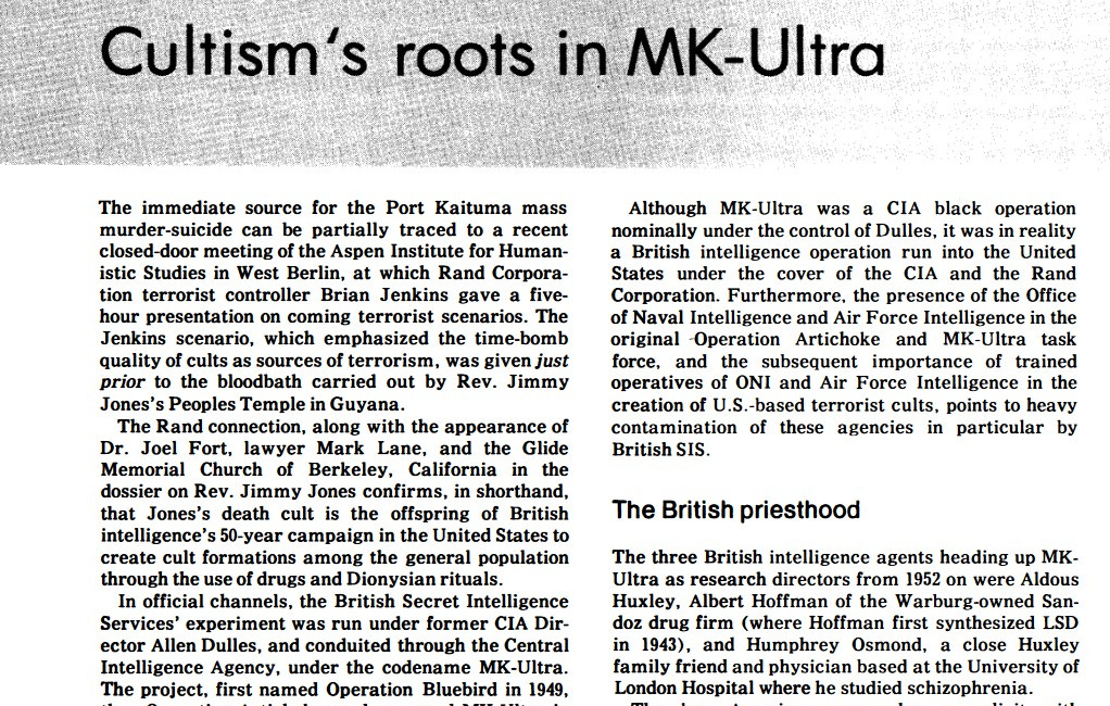 Cultism's Roots in MK Ultra