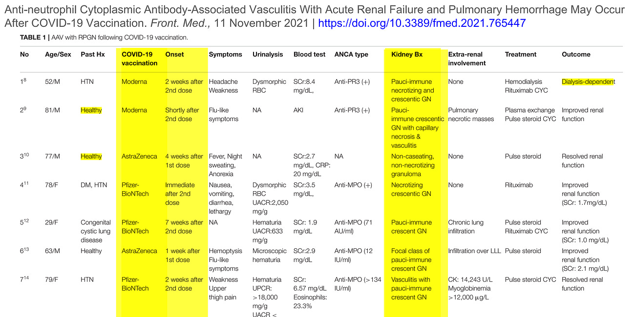 SUMMARY and EXPLANATION: Vasculitis and Acute Renal Failure following Cv19 Vaccination