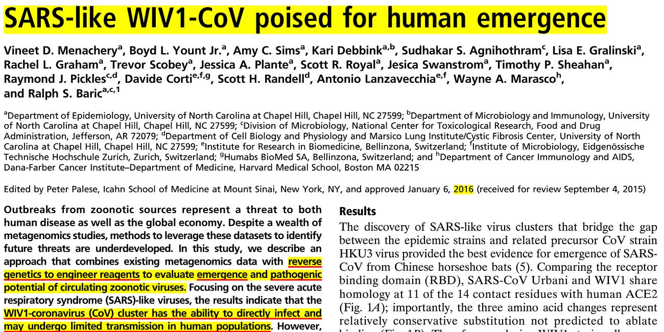 SHARE: They admitted in 2016 “SARS-like WIV1-CoV” was “designed” and was “synthetically constructed” and was pathologic and “poised for human emergence”