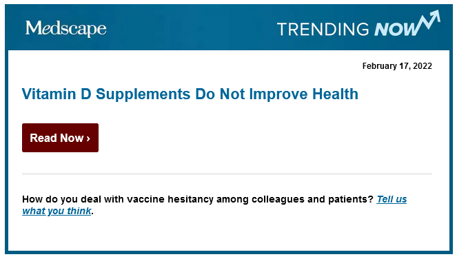 More Anti-nutrition misinformation from Medscape (February 17, 2022) misdirecting MILLIONS OF DOCTORS AND PATIENTS