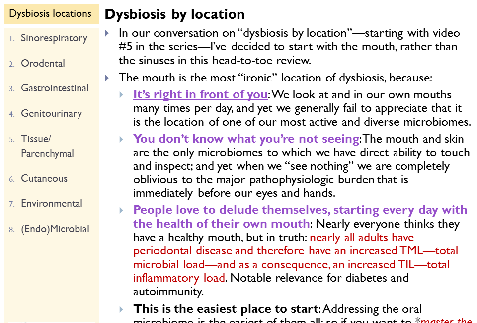 Microbiome and Dysbiosis Video #5: Dysbiosis by Location—The Mouth