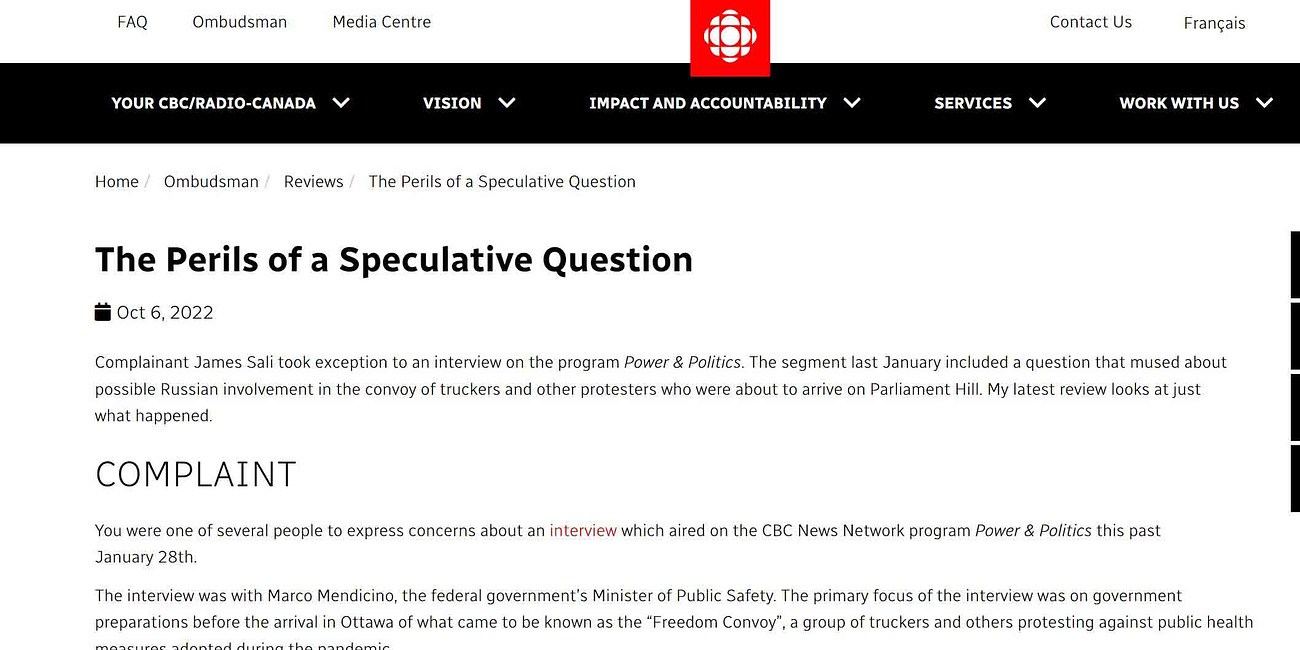 CBC Ombudsman Covers For State Funded Anti-Freedom Convoy Propagandists