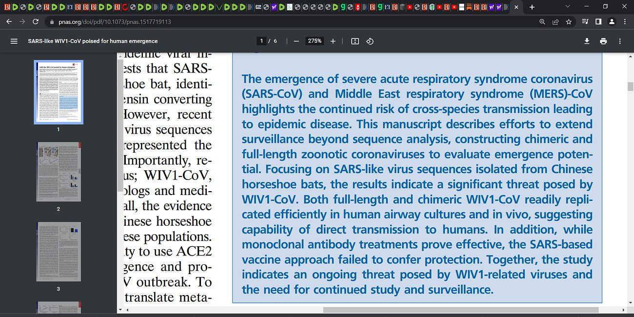 Menachery & Baric et al.: "SARS-like WIV1-CoV poised for human emergence" (2015 to 2016 study); I want you to pay close attention to the first embedded box & the contained text; Gain-of-Function, GoF