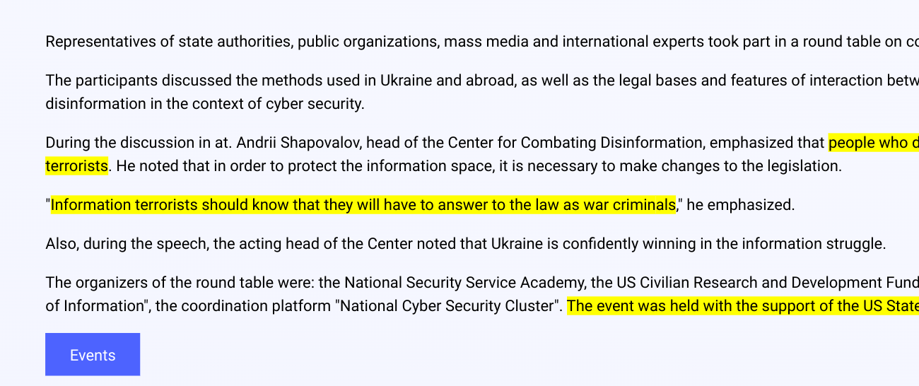 The U.S. state department funds Ukrainian "round-table" that labels war critics terrorists. 
