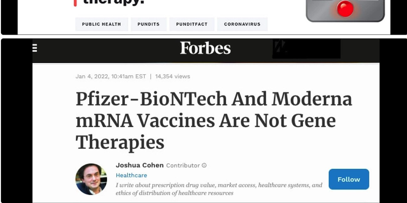 Turns out that Infowars offers plenty of good information. Big pharma has admitted the mRNA "vaccines" are gene and/or cell therapy.