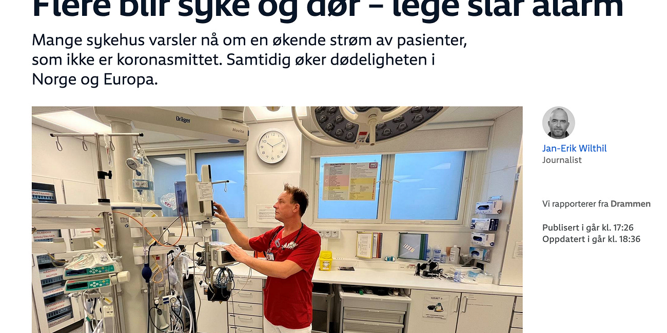 Covid—or whatever—in Norway: 'Experts' and Officials Are Struggling (Failing) to Explain why ERs are Overflowing and Excess Mortality is up 10% This Year