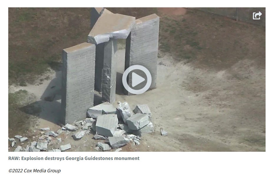 Georgia Guidestones destroyed by Missile Strike like Pentagram 911?
