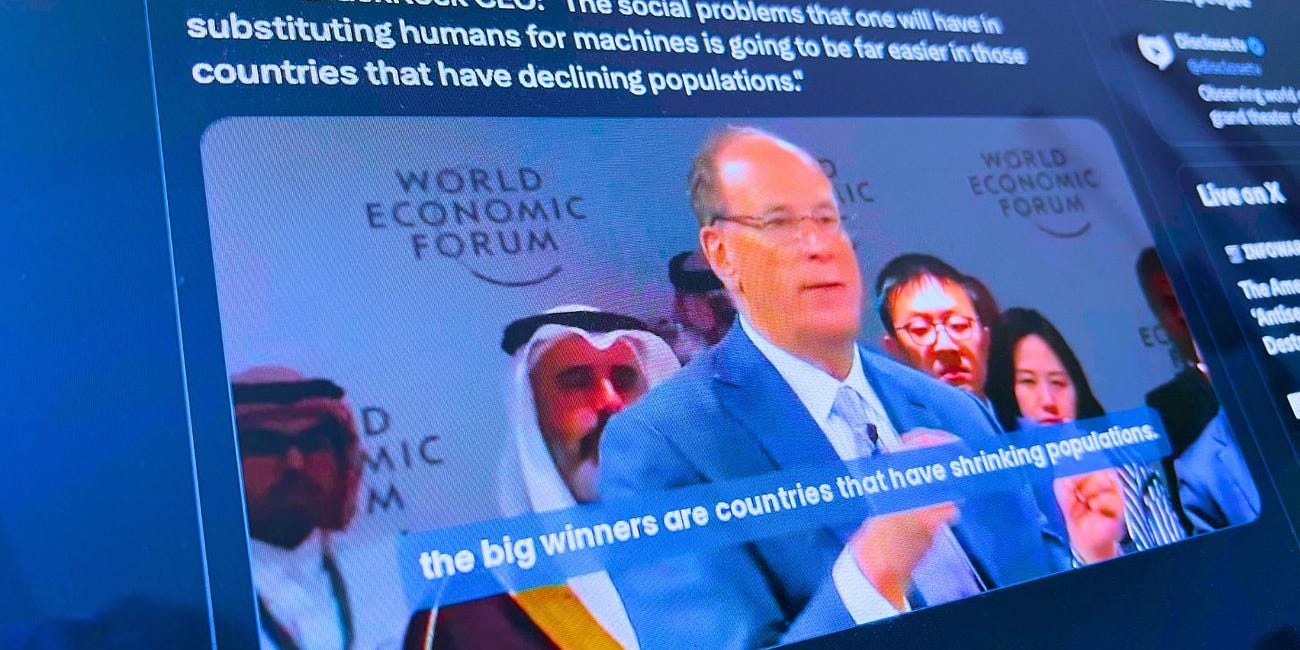 Depopulation Agenda Endorsed by WEF-Allied BlackRock CEO Larry Fink: 'Shrinking Populations' Better for 'Robotics and AI' Takeover (Video)