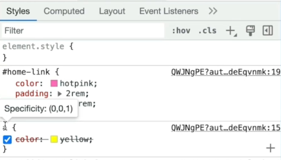 View CSS specificity in Chrome DevTools