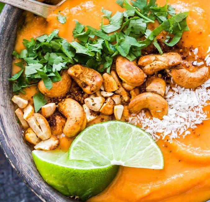 Thai Roasted Sweet Potato, Carrot and Ginger Soup 