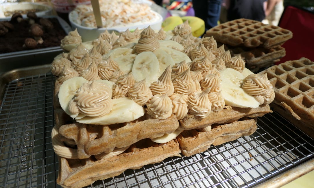 Waffle, Banana, & Peanut-butter Mousse Cake