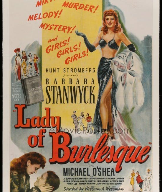 Barbara Stanwyck in LADY OF BURLESQUE aka THE G-STRING MURDERS 