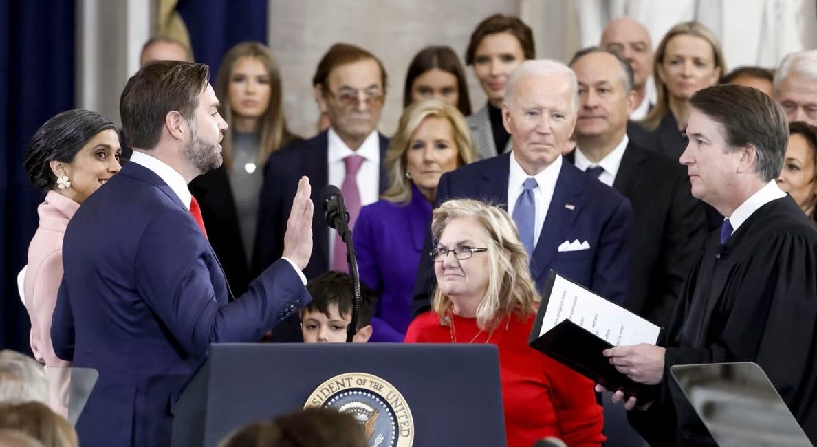 Best moment of the Inauguration today was watching J D Vance’s Mother Beverly while he took the Oath of Office 
