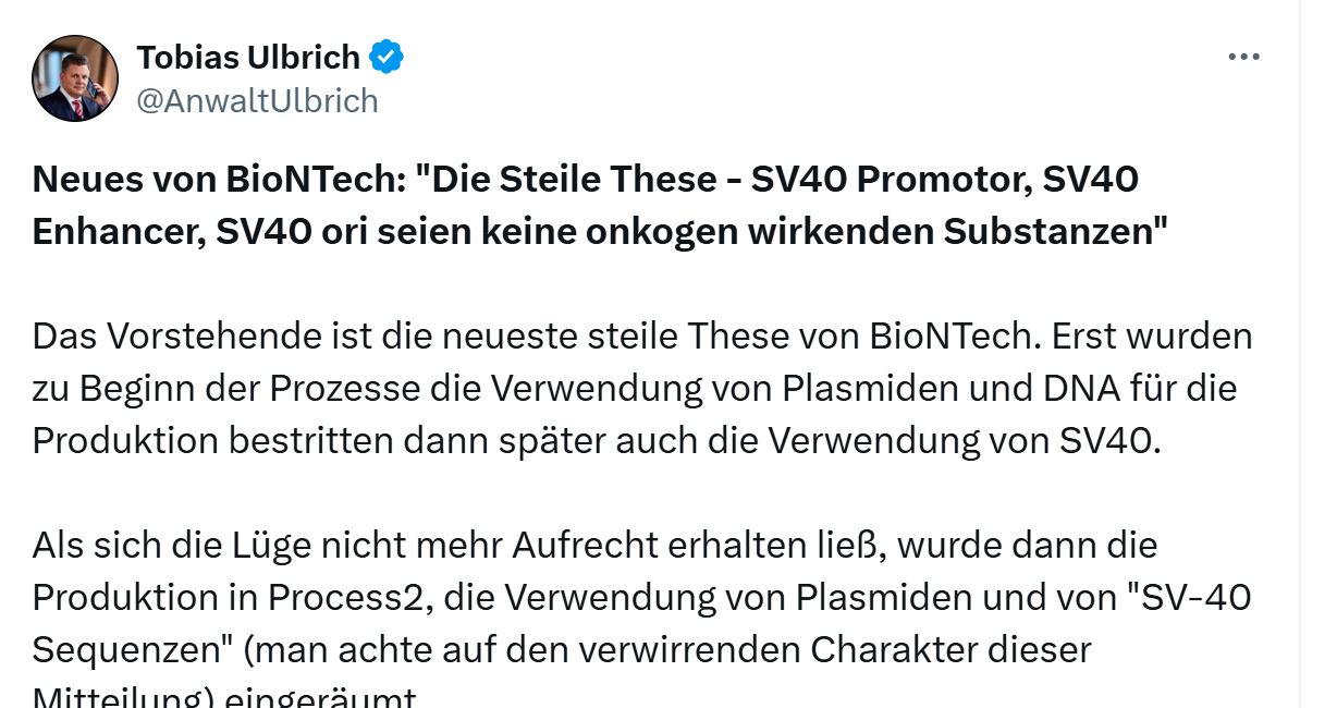 Pfizer gibt den SV40 Promotor in EMA Dokumenten zu
