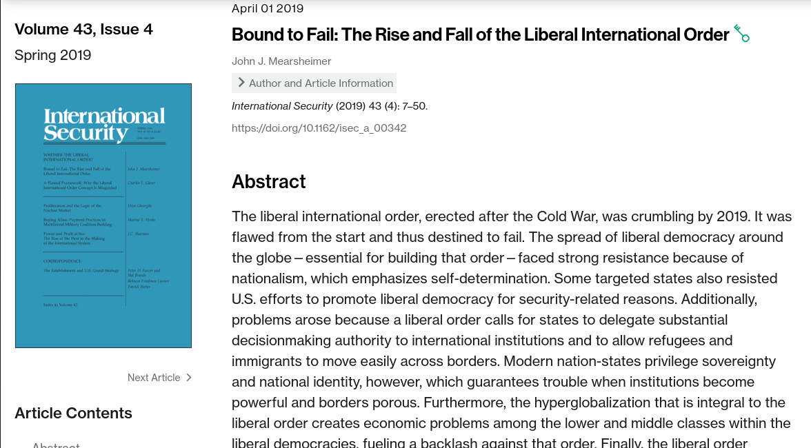 Bound to Fail: The Rise and Fall of the Liberal International Order