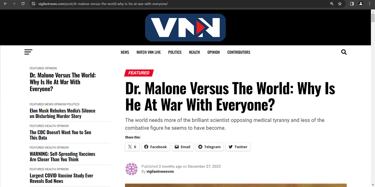 Paging Vigilant News Network (VNN), you will have to update your running list of people Malone has sued, has threatened to sue by adding Dr. Katalin Karikó, he has threatened her; Sasha Latypova is 