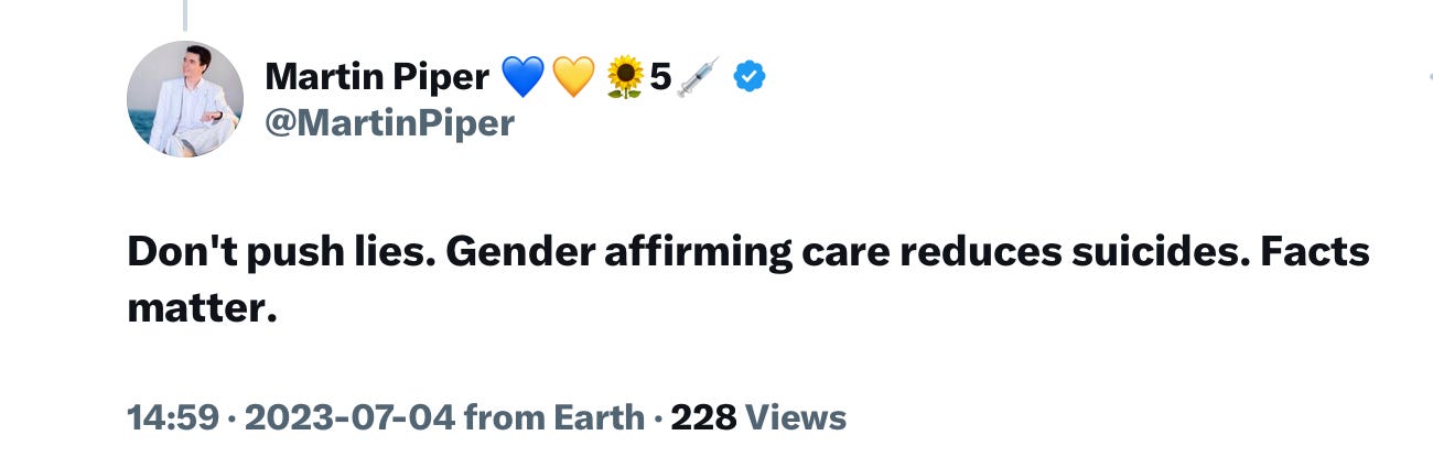 Gender Affirming Care Does Not Save Lives