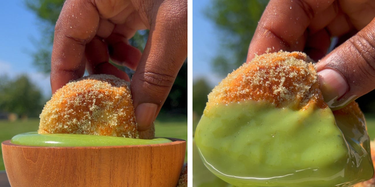 matcha-lemonade french toast bites with matcha dip