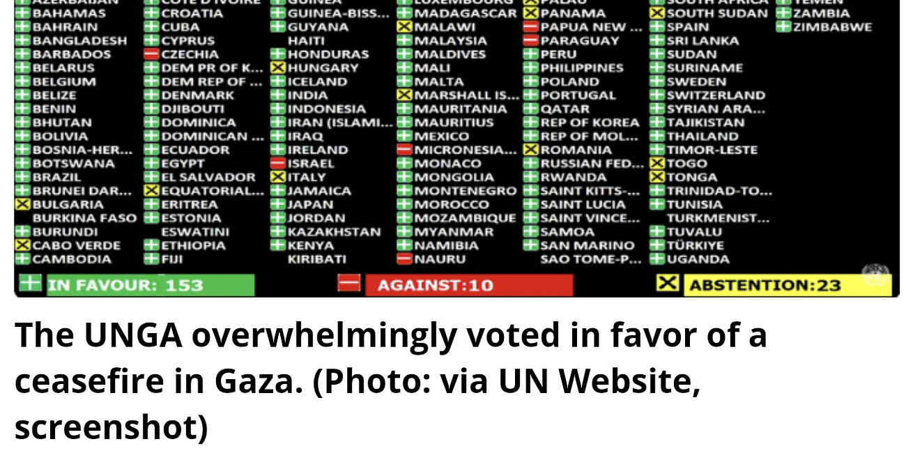 A bit of Hope: UNGA overwhelmingly vote for an immediate Ceasefire on Gaza!