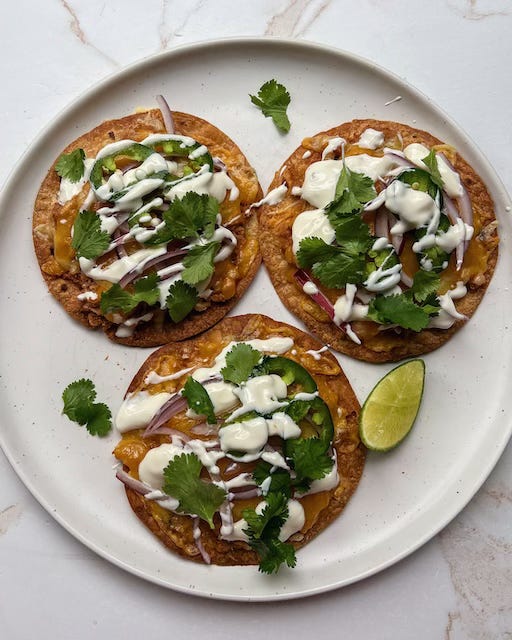 Bean & Cheese Tostada with Lime Crema