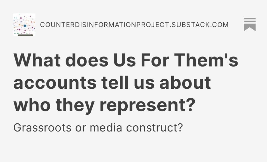 What does Us For Them's accounts tell us about who they represent?