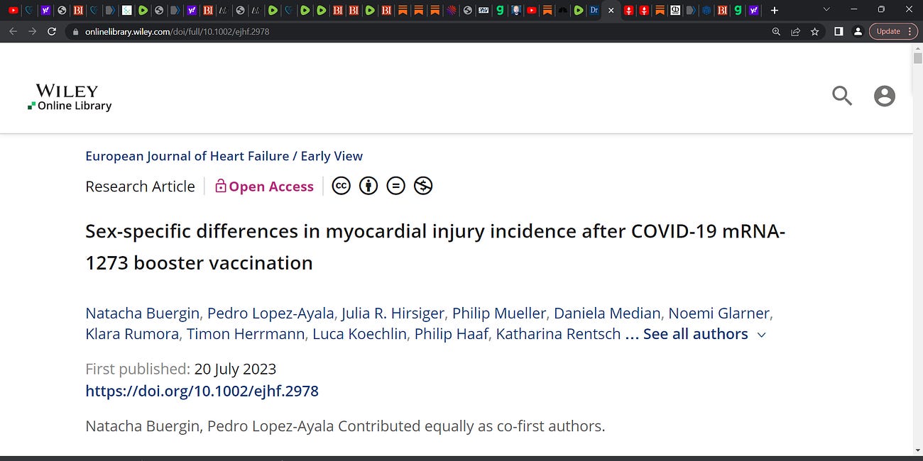 Moderna’s COVID mRNA technology based injection booster damages the heart as reported in a July 2023 study (Buergin, Mueller et al.); 'Sex-specific differences in myocardial injury incidence after 