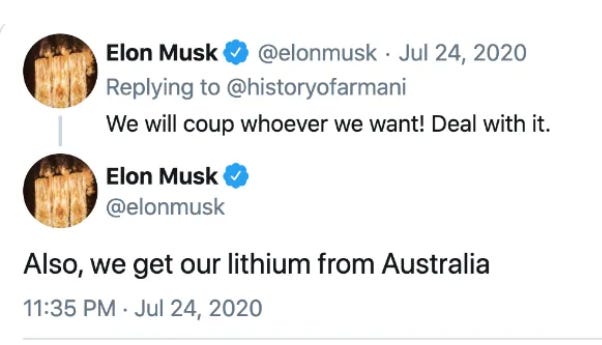 Revisiting Elon Musk Lying About Bolivia - Tesla's Ties to ACISA, Which Bolivia Canceled Lithium Contracts With Days Before Coup